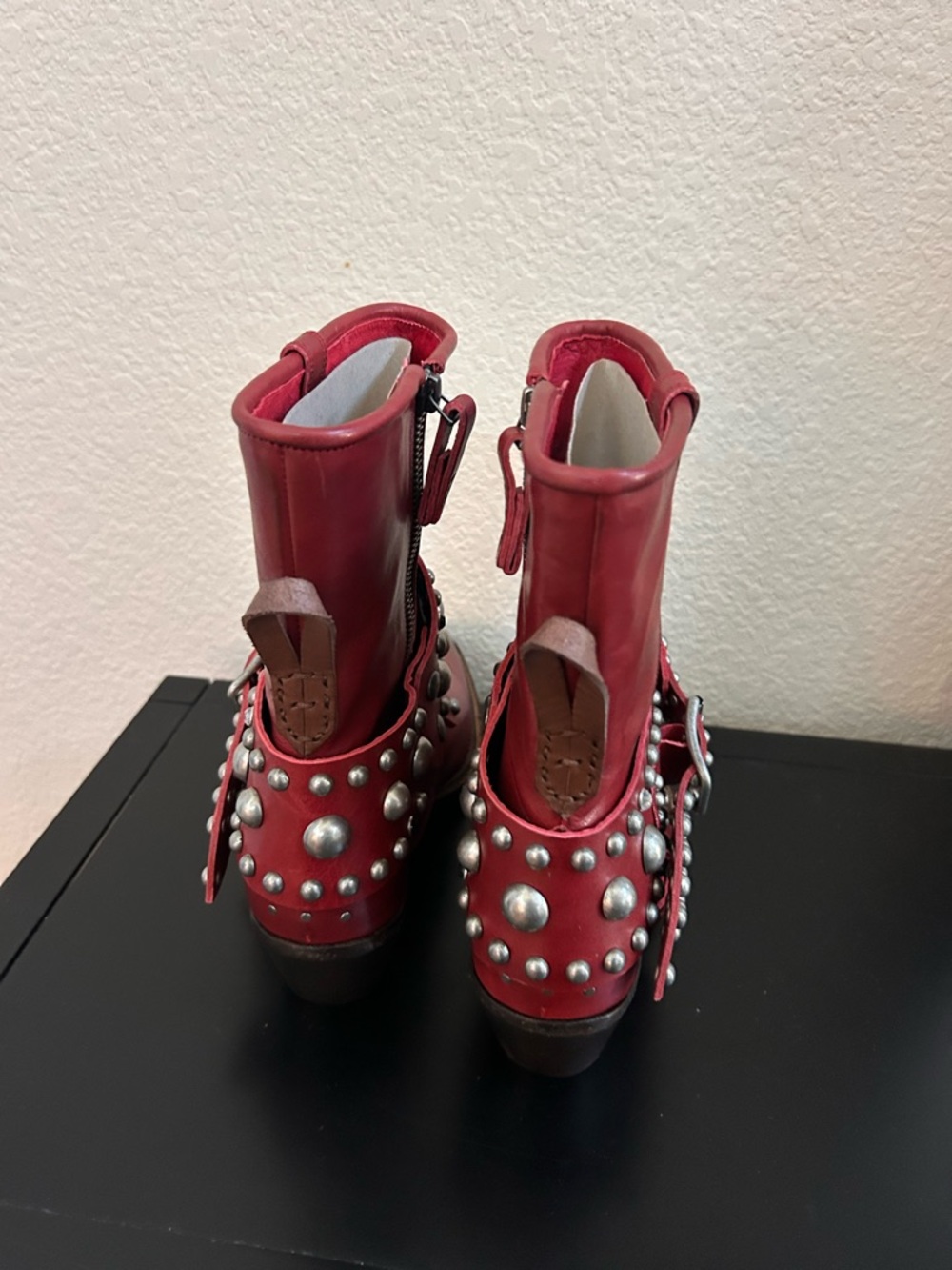 New Free People Axel Studded Leather Western Moto Boots - Picture 5 of 7